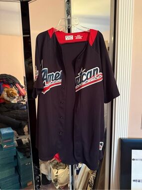 Majestic Navy and Red Baseball Jersey Top